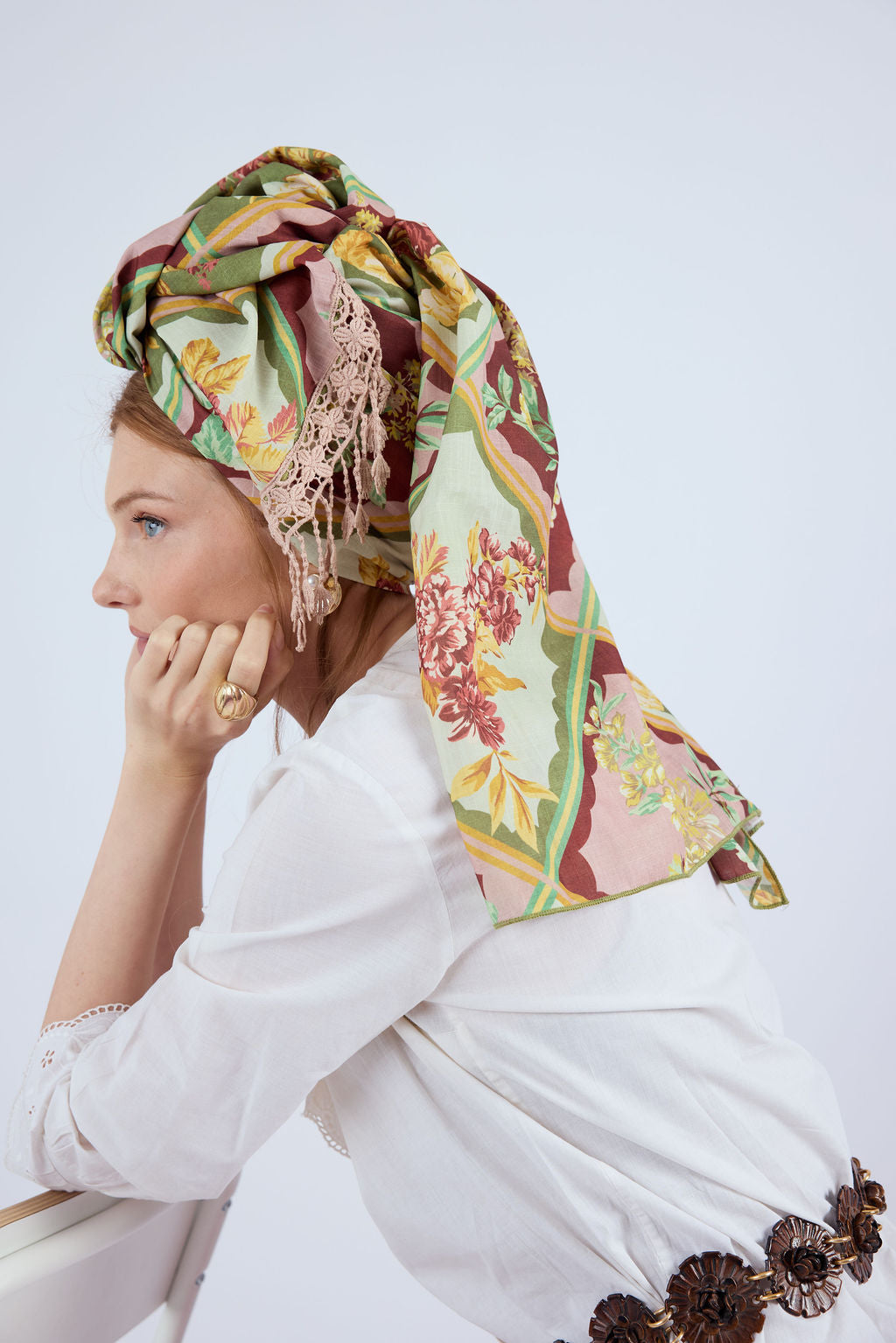 הדרא, קולקציית חגים, מטפחת בד אחד עם הפדס צבעוני ופרנז ורוד