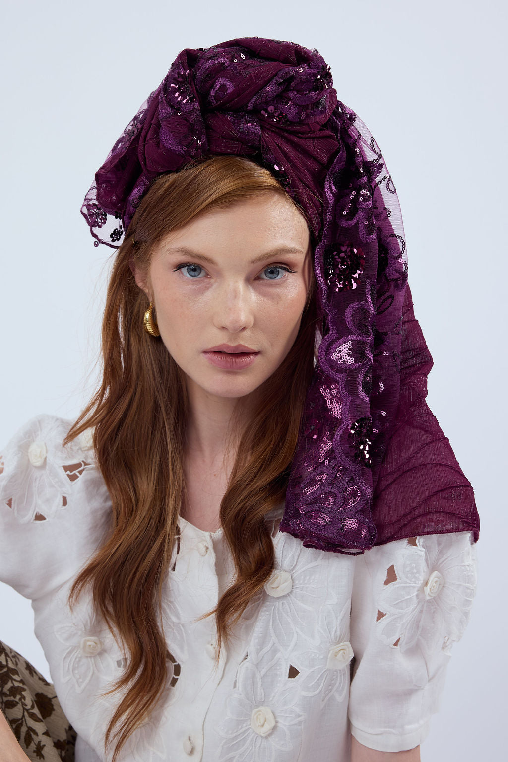 הדרא, קולקציית מטפחות חגים,  מטפחת שילוב בדים סגול, מטפחת לארועים