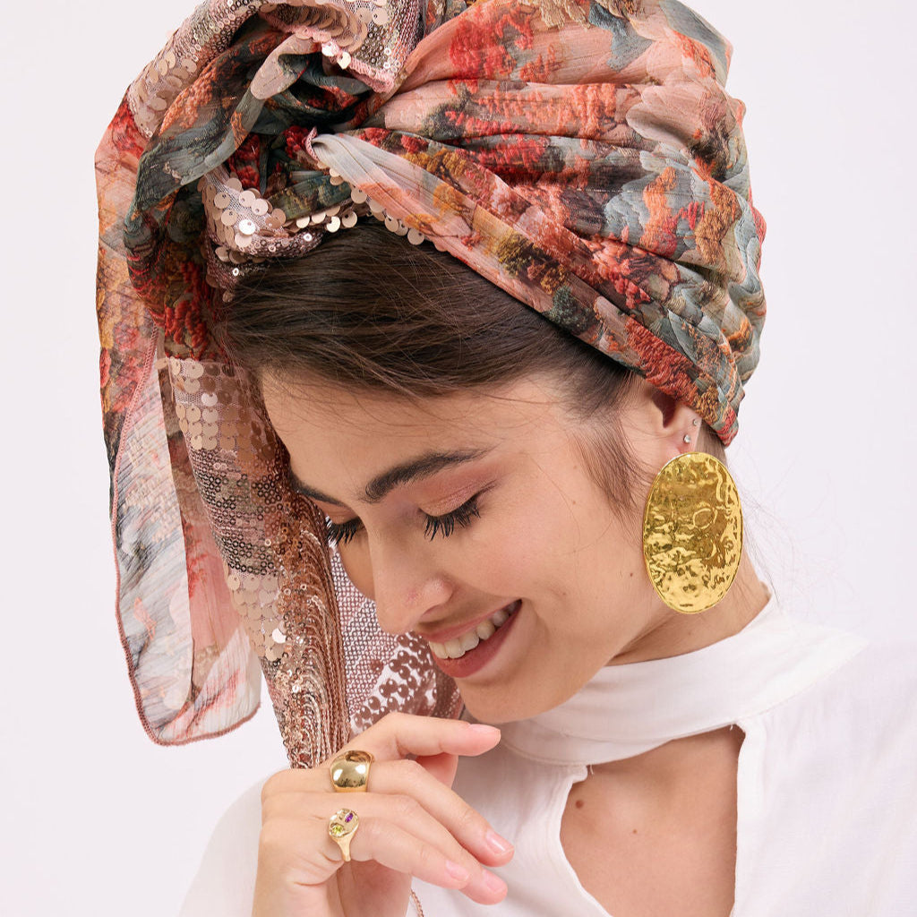 הדרא, קולקציית מטפחות קיץ, מטפחת שילוב בד פרחוני ובד פייטים