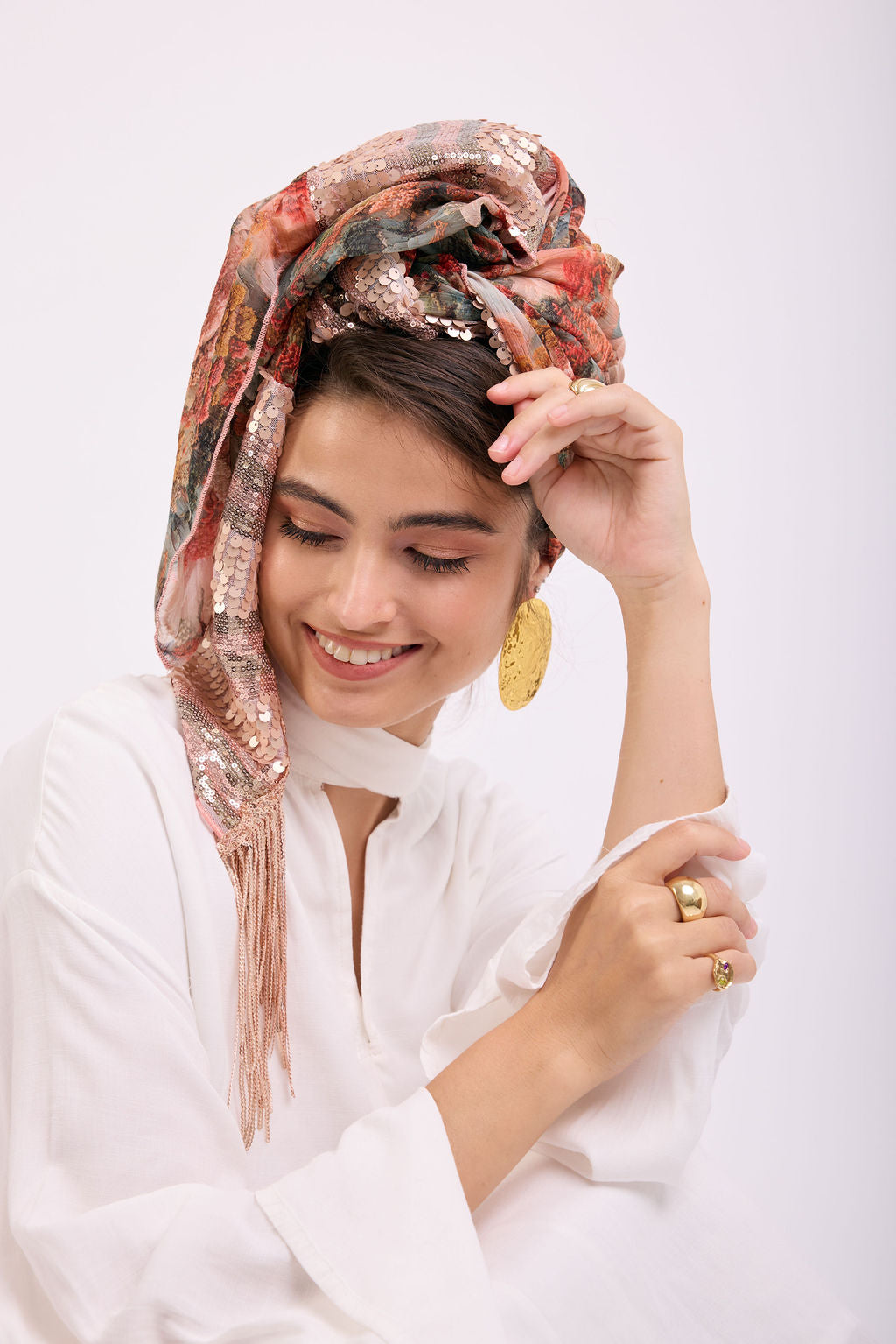 הדרא, קולקציית מטפחות קיץ, מטפחת שילוב בד פרחוני ובד פייטים