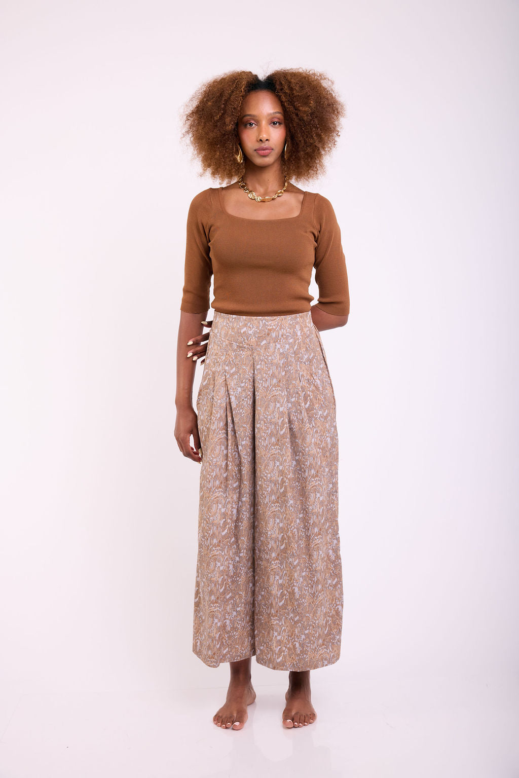 הדרא-קולקציית קיץ, מכנס חצאית ארוך, מכנס בגווני בז', מכנס חגיגי