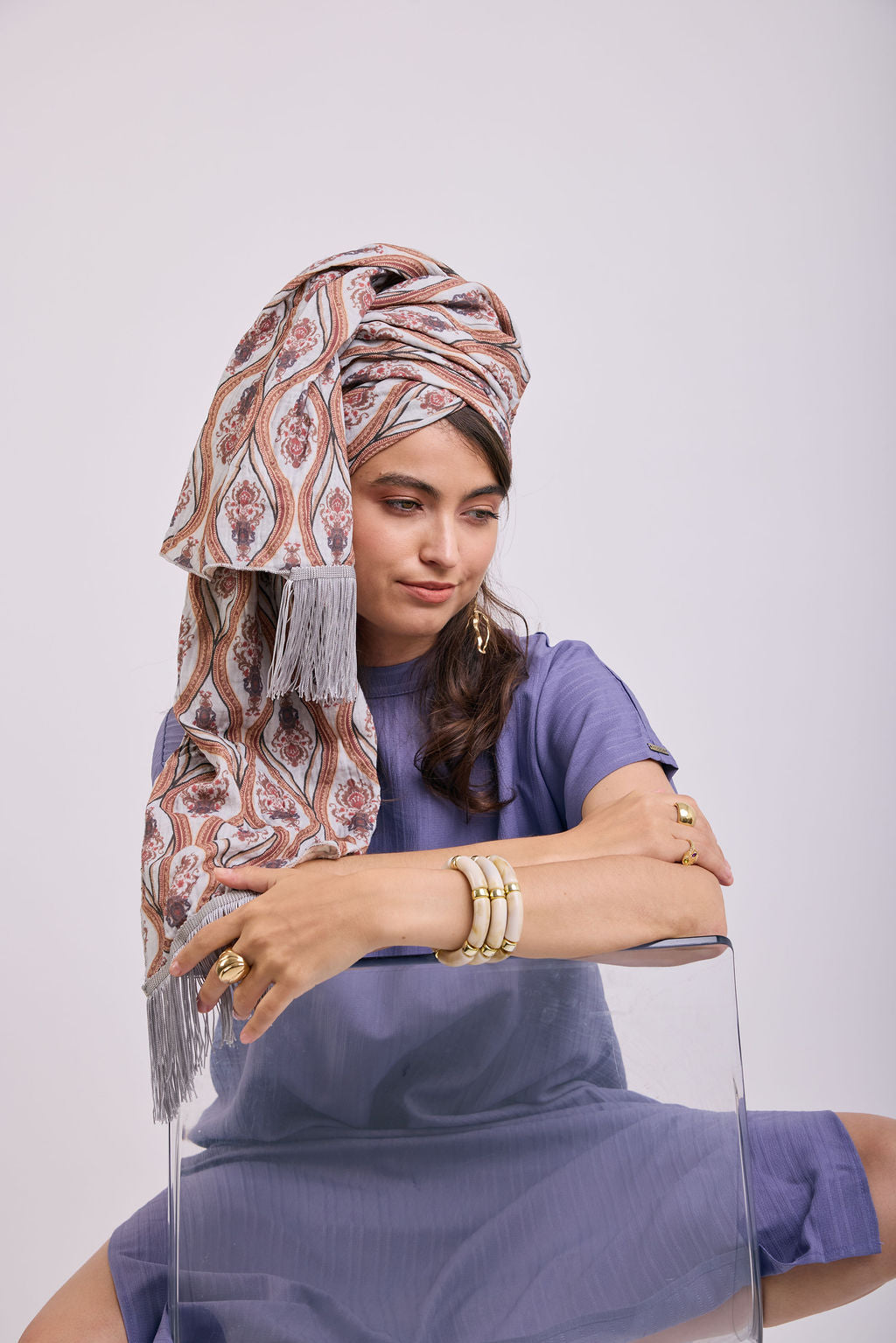 הדרא, קולקציית מטפחות קיץ, מטפחת בהדפס אטני עם פרנז, מטפחת חגיגית