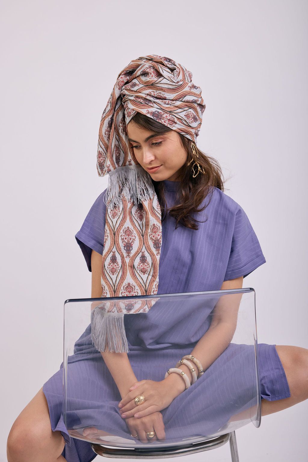 הדרא, קולקציית מטפחות קיץ, מטפחת בהדפס אטני עם פרנז, מטפחת חגיגית