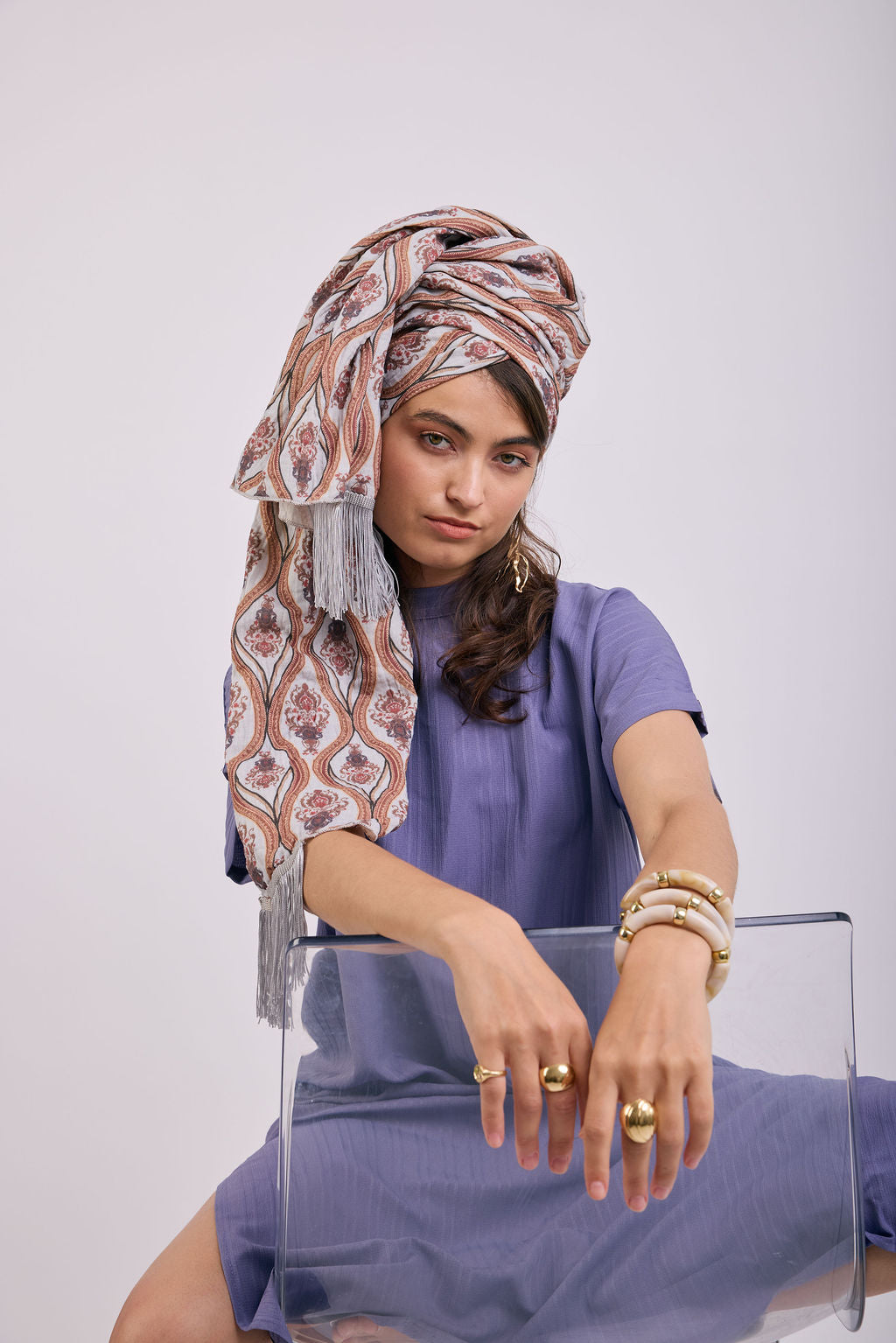 הדרא, קולקציית מטפחות קיץ, מטפחת בהדפס אטני עם פרנז, מטפחת חגיגית