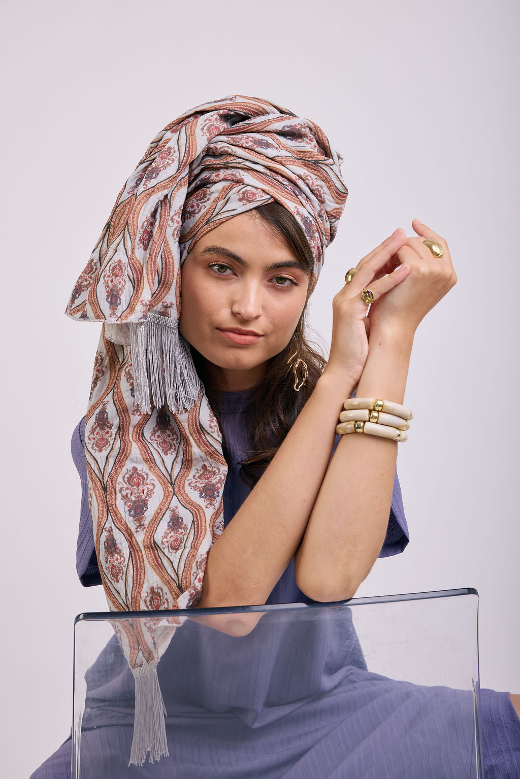 הדרא, קולקציית מטפחות קיץ, מטפחת בהדפס אטני עם פרנז, מטפחת חגיגית