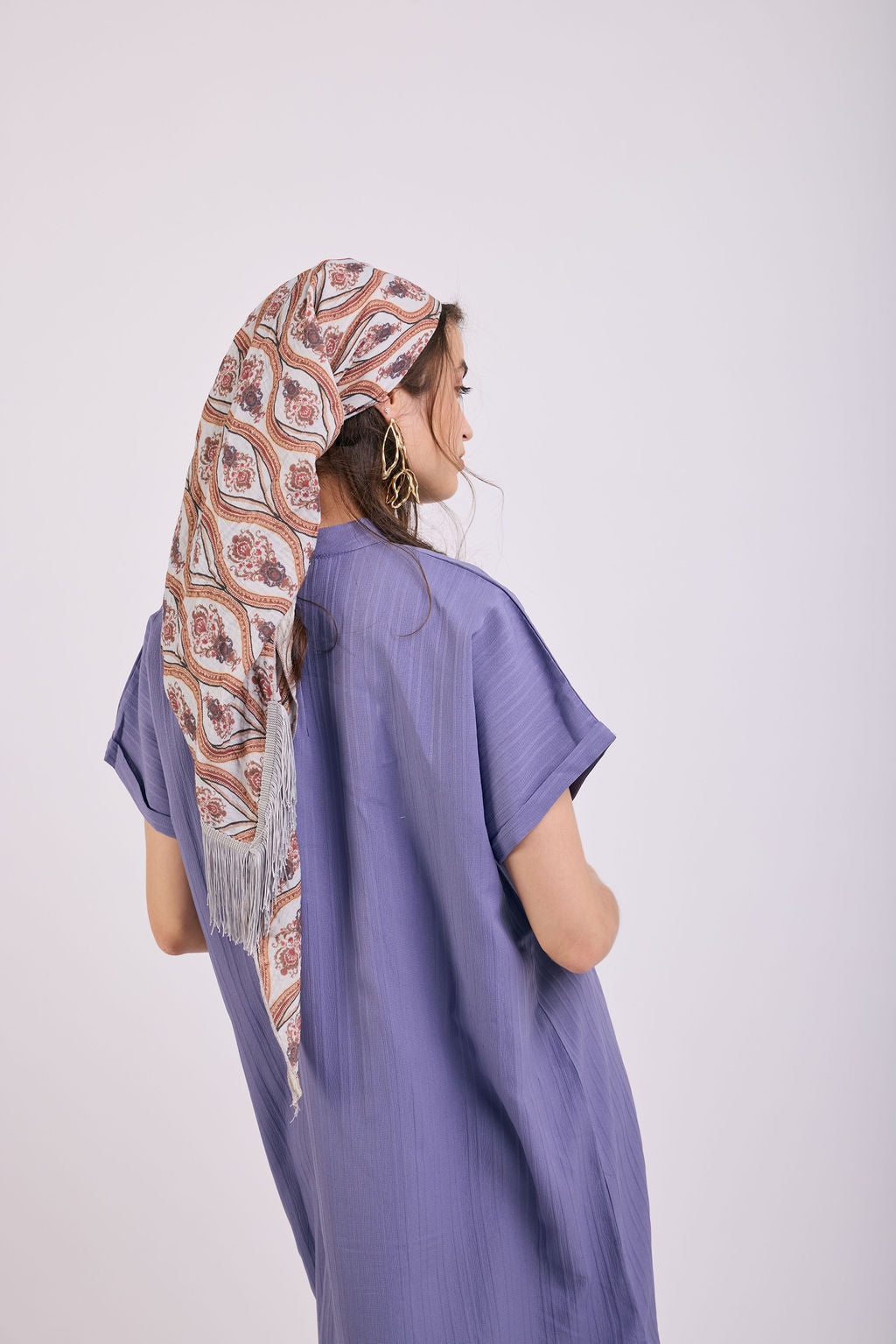 הדרא, קולקציית מטפחות קיץ, מטפחת משולשת בהדפס אטני עם פרנז, מטפחת חגיגית