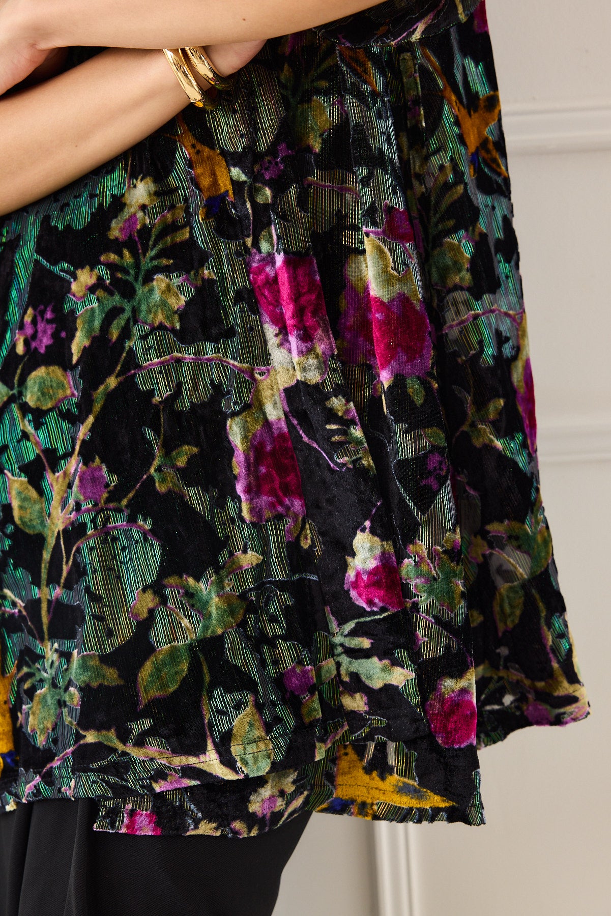 קימונו קטיפה צרובה פרחוני