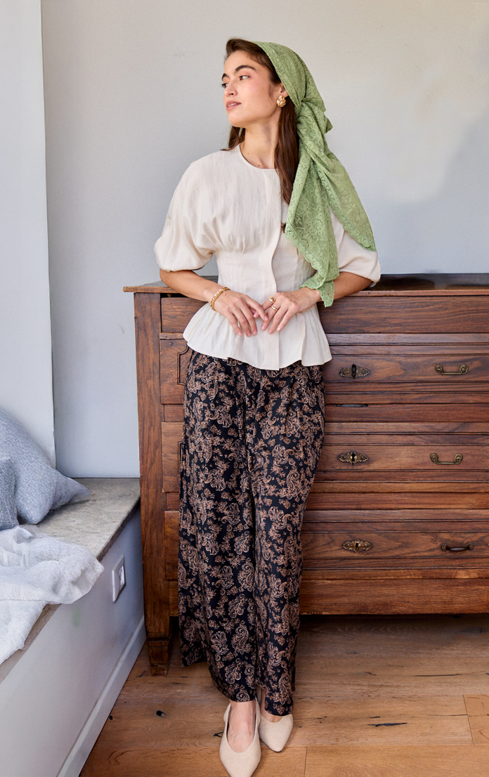 הדרא, קוקלציית אביב, חצאית ארוכה עם הד]פס אורינטלי, חצאית ליומיום, חצאית לשבת